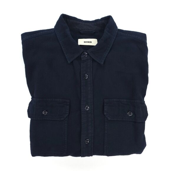 NEW Buck Mason Vintage Brushed Flannel Shirt Jacket Navy Minimal Quiet Luxury - Picture 6 of 9